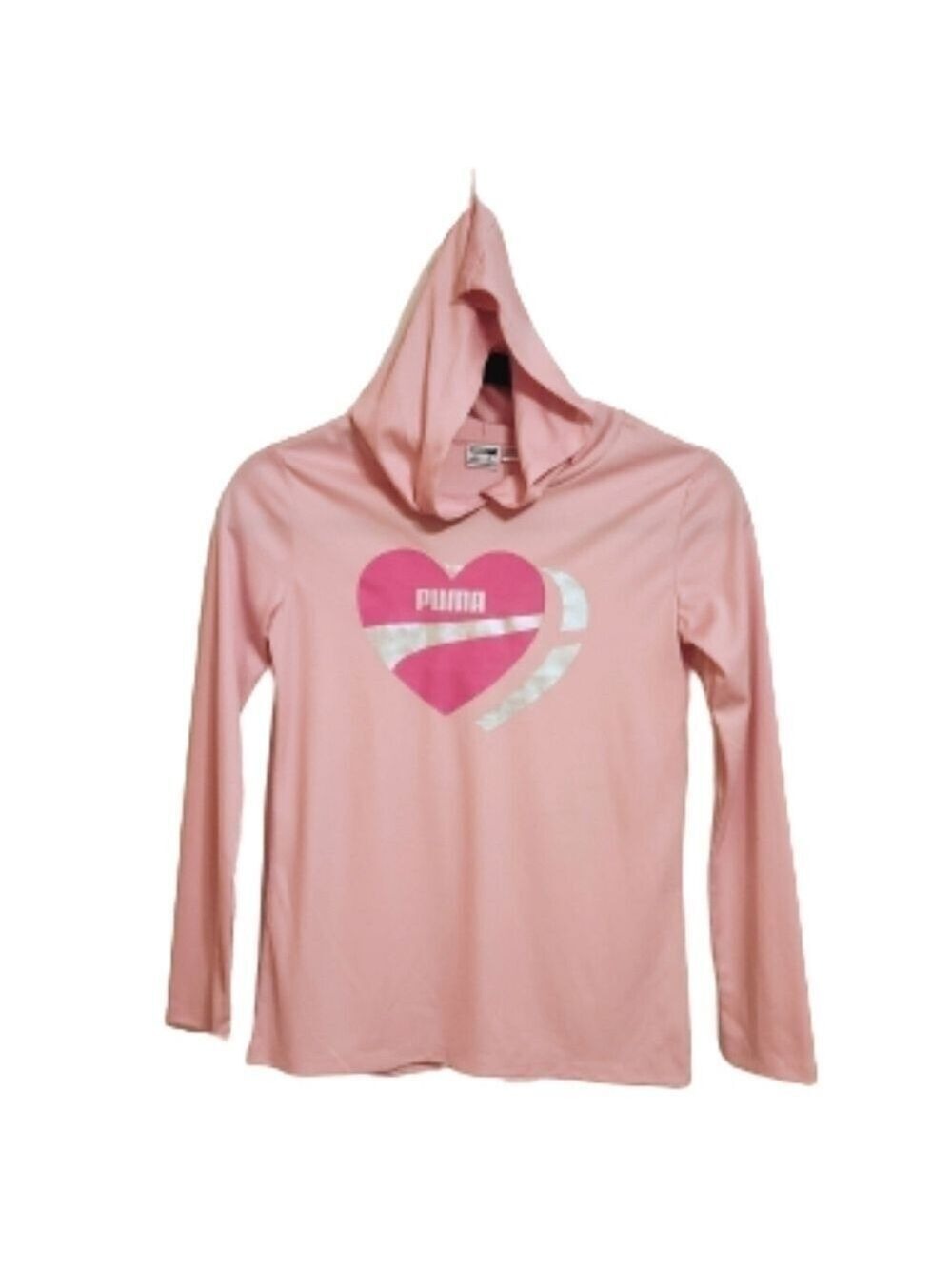 Puma Girls Pink Heart Graphic Hoodie Medium
